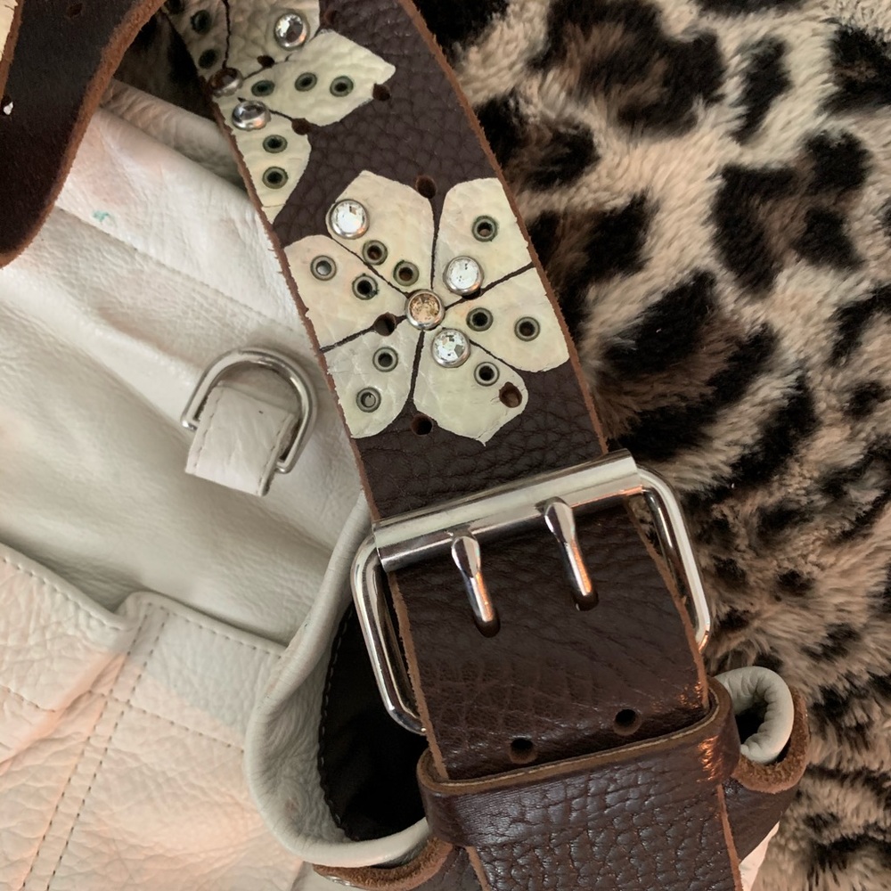 White leather Tylie Malibu hobo rhinestones